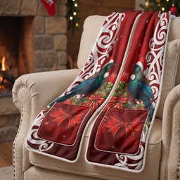 Meri Kirihimete New Zealand Tui Bird Santa Pocket Scarf Pohutukawa Aotearoa Maori Pattern