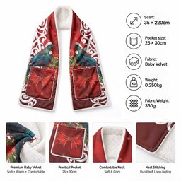 Meri Kirihimete New Zealand Tui Bird Santa Pocket Scarf Pohutukawa Aotearoa Maori Pattern