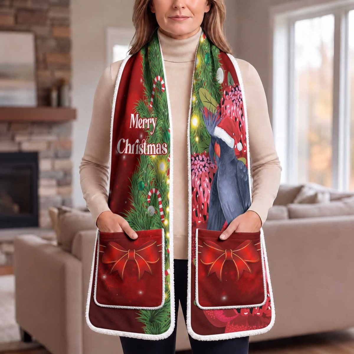 Australia Christmas Pocket Scarf Merry Xmas Palm Cockatoo Santa