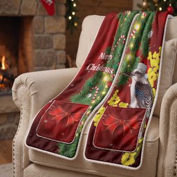 Australia Christmas Pocket Scarf Merry Xmas Kookaburra Santa Golden Wattle