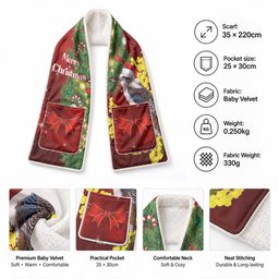 Australia Christmas Pocket Scarf Merry Xmas Kookaburra Santa Golden Wattle