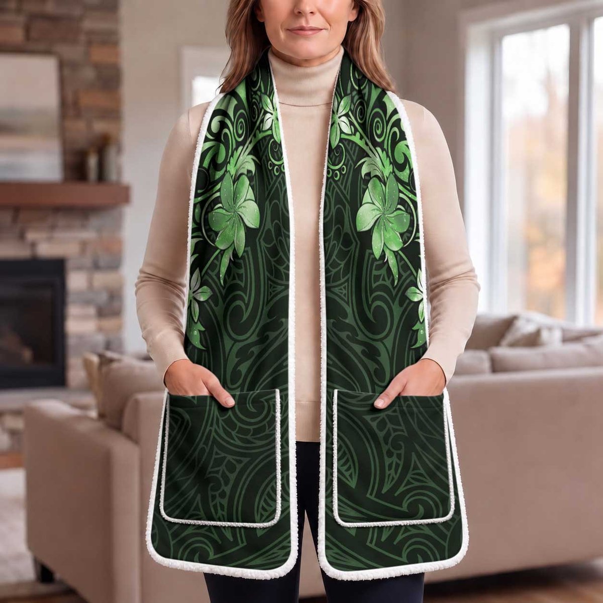 Matariki New Zealand Pocket Scarf Maori Pattern Green Galaxy