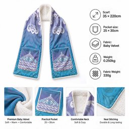 New Zealand Matariki Pocket Scarf Maori Marae Cyan Galaxy