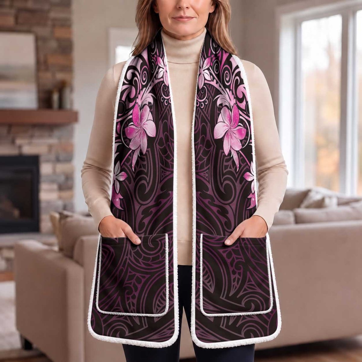 Matariki New Zealand Pocket Scarf Maori Pattern Pink Galaxy