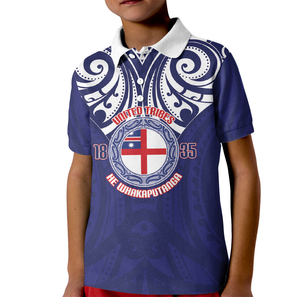 New Zealand United Tribes Te Kara Kid Polo Shirt He Whakaputanga Maori Pattern