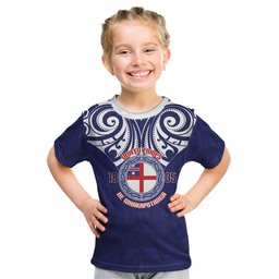 New Zealand United Tribes Te Kara Kid T Shirt He Whakaputanga Maori Pattern