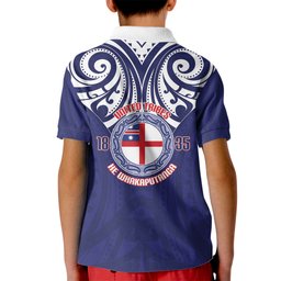 New Zealand United Tribes Te Kara Kid Polo Shirt He Whakaputanga Maori Pattern