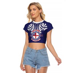 New Zealand United Tribes Te Kara Raglan Cropped T Shirt He Whakaputanga Maori Pattern