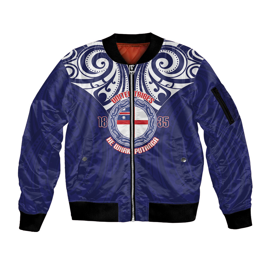 New Zealand United Tribes Te Kara Sleeve Zip Bomber Jacket He Whakaputanga Maori Pattern