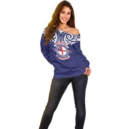 New Zealand United Tribes Te Kara Off Shoulder Sweater He Whakaputanga Maori Pattern
