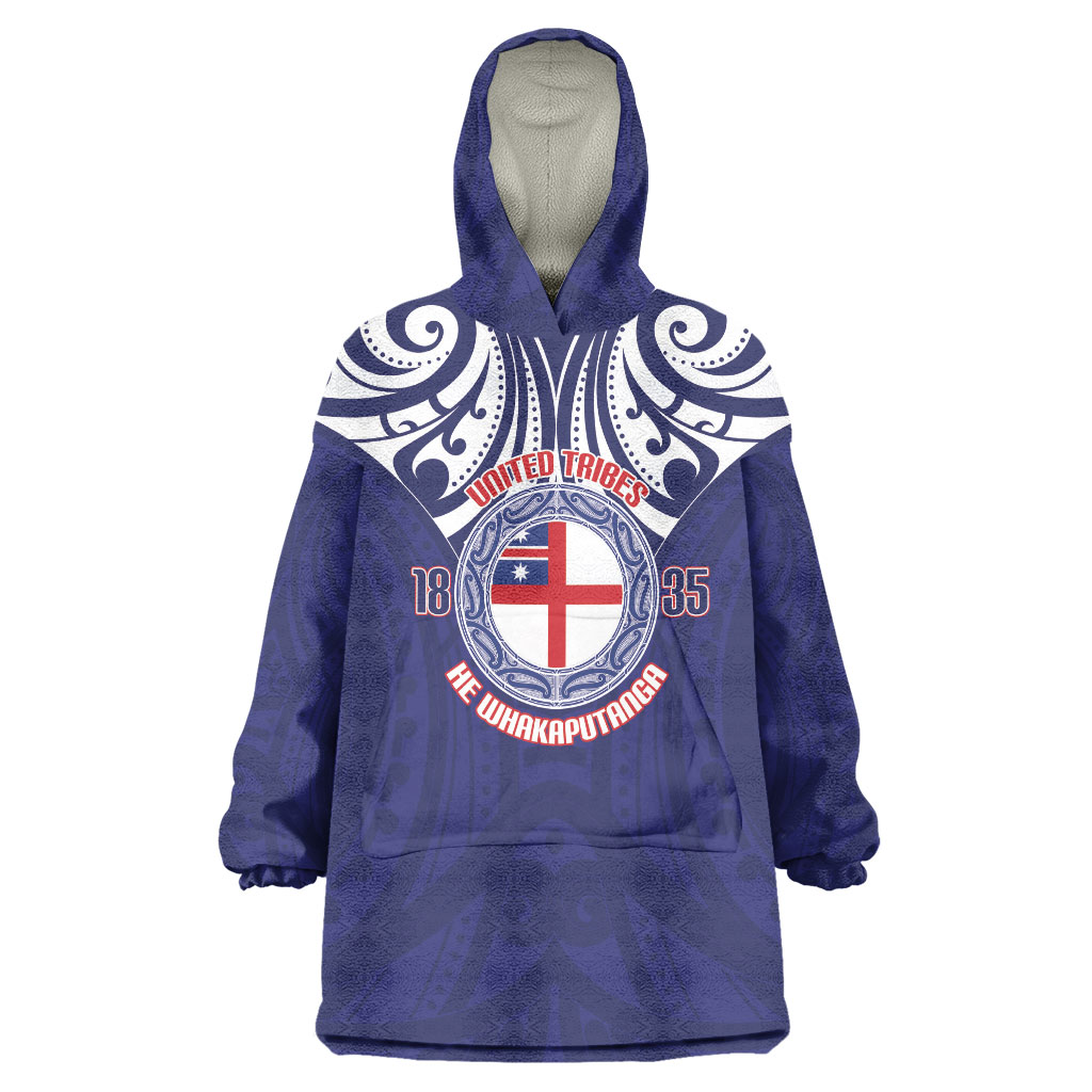 New Zealand United Tribes Te Kara Wearable Blanket Hoodie He Whakaputanga Maori Pattern