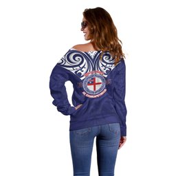 New Zealand United Tribes Te Kara Off Shoulder Sweater He Whakaputanga Maori Pattern