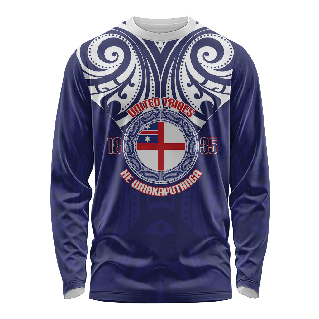 New Zealand United Tribes Te Kara Long Sleeve Shirt He Whakaputanga Maori Pattern