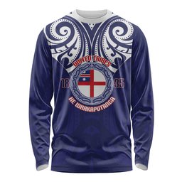 New Zealand United Tribes Te Kara Long Sleeve Shirt He Whakaputanga Maori Pattern
