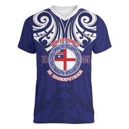 New Zealand United Tribes Te Kara Women V-Neck T-Shirt He Whakaputanga Maori Pattern