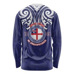 New Zealand United Tribes Te Kara Long Sleeve Shirt He Whakaputanga Maori Pattern