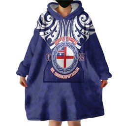 New Zealand United Tribes Te Kara Wearable Blanket Hoodie He Whakaputanga Maori Pattern