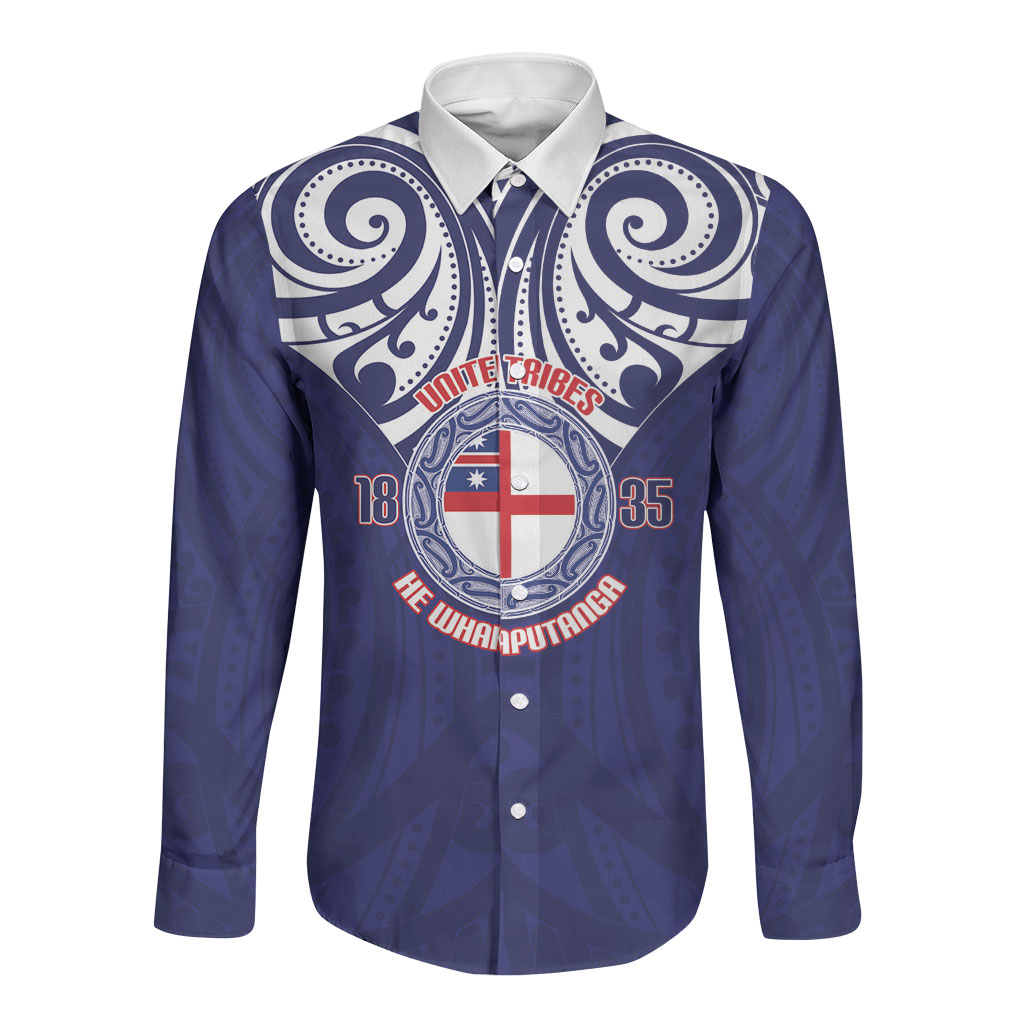 New Zealand United Tribes Te Kara Long Sleeve Button Shirt He Whakaputanga Maori Pattern