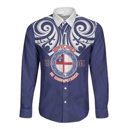 New Zealand United Tribes Te Kara Long Sleeve Button Shirt He Whakaputanga Maori Pattern