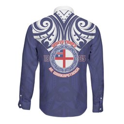 New Zealand United Tribes Te Kara Long Sleeve Button Shirt He Whakaputanga Maori Pattern