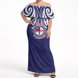 New Zealand United Tribes Te Kara Off Shoulder Maxi Dress He Whakaputanga Maori Pattern