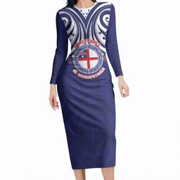 New Zealand United Tribes Te Kara Long Sleeve Bodycon Dress He Whakaputanga Maori Pattern
