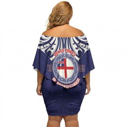 New Zealand United Tribes Te Kara Off Shoulder Short Dress He Whakaputanga Maori Pattern