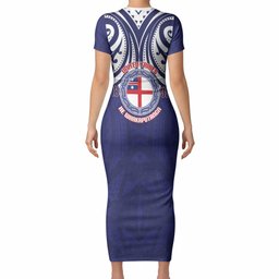 New Zealand United Tribes Te Kara Short Sleeve Bodycon Dress He Whakaputanga Maori Pattern