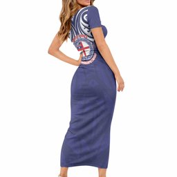 New Zealand United Tribes Te Kara Short Sleeve Bodycon Dress He Whakaputanga Maori Pattern