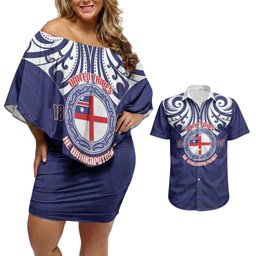New Zealand United Tribes Te Kara Couples Matching Off Shoulder Short Dress and Hawaiian Shirt He Whakaputanga Maori Pattern
