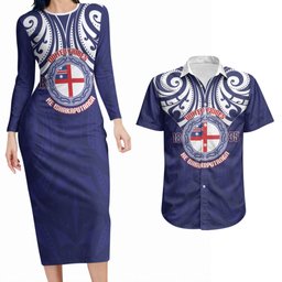 New Zealand United Tribes Te Kara Couples Matching Long Sleeve Bodycon Dress and Hawaiian Shirt He Whakaputanga Maori Pattern