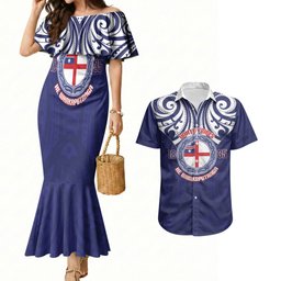 New Zealand United Tribes Te Kara Couples Matching Mermaid Dress and Hawaiian Shirt He Whakaputanga Maori Pattern