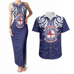 New Zealand United Tribes Te Kara Couples Matching Tank Maxi Dress and Hawaiian Shirt He Whakaputanga Maori Pattern