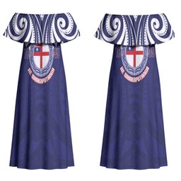 New Zealand United Tribes Te Kara Couples Matching Off Shoulder Maxi Dress and Long Sleeve Button Shirt He Whakaputanga Maori Pattern