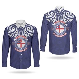 New Zealand United Tribes Te Kara Couples Matching Off The Shoulder Long Sleeve Dress and Long Sleeve Button Shirt He Whakaputanga Maori Pattern