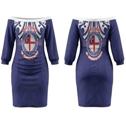 New Zealand United Tribes Te Kara Couples Matching Off The Shoulder Long Sleeve Dress and Long Sleeve Button Shirt He Whakaputanga Maori Pattern