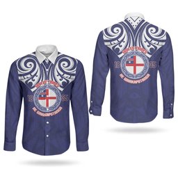 New Zealand United Tribes Te Kara Couples Matching Puletasi and Long Sleeve Button Shirt He Whakaputanga Maori Pattern
