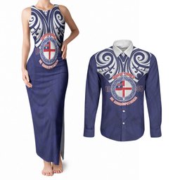 New Zealand United Tribes Te Kara Couples Matching Tank Maxi Dress and Long Sleeve Button Shirt He Whakaputanga Maori Pattern