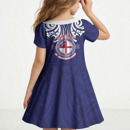 New Zealand United Tribes Te Kara Kid Short Sleeve Dress He Whakaputanga Maori Pattern
