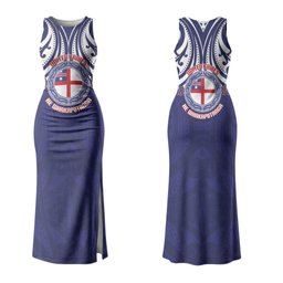 New Zealand United Tribes Te Kara Couples Matching Tank Maxi Dress and Long Sleeve Button Shirt He Whakaputanga Maori Pattern
