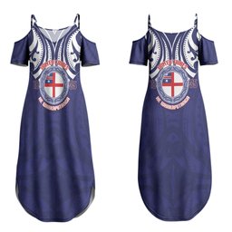 New Zealand United Tribes Te Kara Couples Matching Summer Maxi Dress and Long Sleeve Button Shirt He Whakaputanga Maori Pattern
