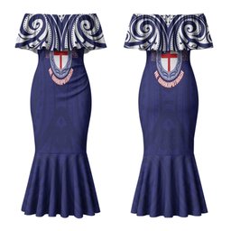 New Zealand United Tribes Te Kara Couples Matching Mermaid Dress and Long Sleeve Button Shirt He Whakaputanga Maori Pattern