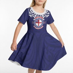 New Zealand United Tribes Te Kara Kid Short Sleeve Dress He Whakaputanga Maori Pattern