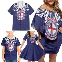 New Zealand United Tribes Te Kara Family Matching Off Shoulder Short Dress and Hawaiian Shirt He Whakaputanga Maori Pattern