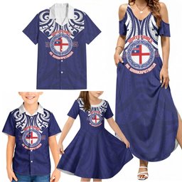 New Zealand United Tribes Te Kara Family Matching Summer Maxi Dress and Hawaiian Shirt He Whakaputanga Maori Pattern