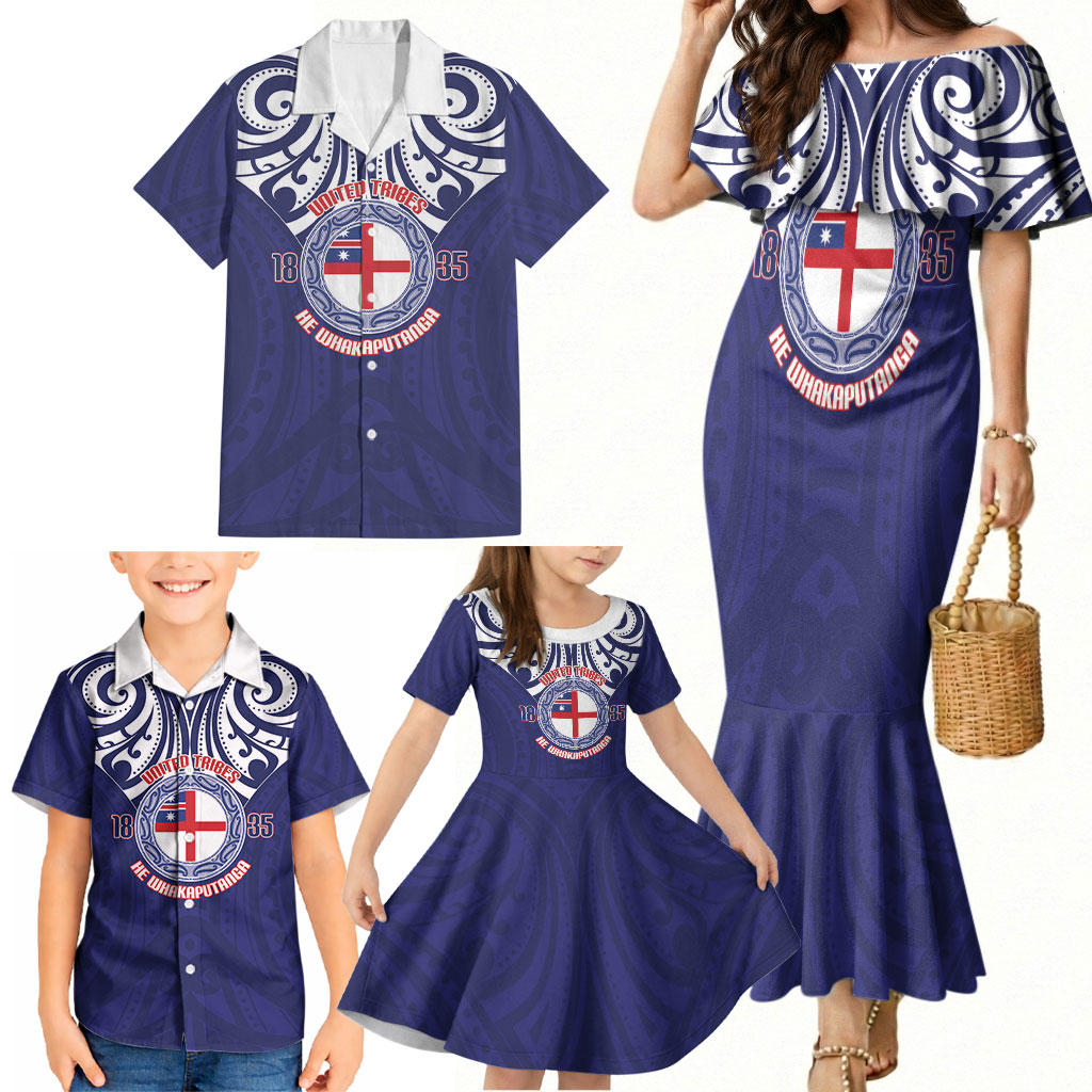 New Zealand United Tribes Te Kara Family Matching Mermaid Dress and Hawaiian Shirt He Whakaputanga Maori Pattern