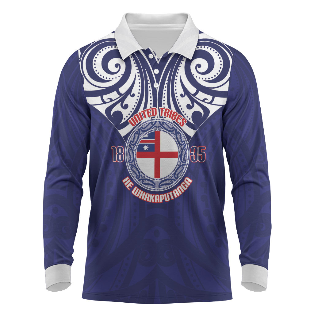 New Zealand United Tribes Te Kara Long Sleeve Polo Shirt He Whakaputanga Maori Pattern