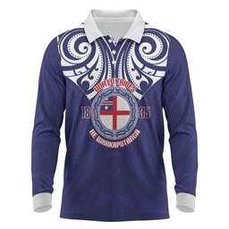 New Zealand United Tribes Te Kara Long Sleeve Polo Shirt He Whakaputanga Maori Pattern
