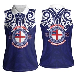New Zealand United Tribes Te Kara Women Sleeveless Polo Shirt He Whakaputanga Maori Pattern