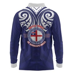 New Zealand United Tribes Te Kara Long Sleeve Polo Shirt He Whakaputanga Maori Pattern